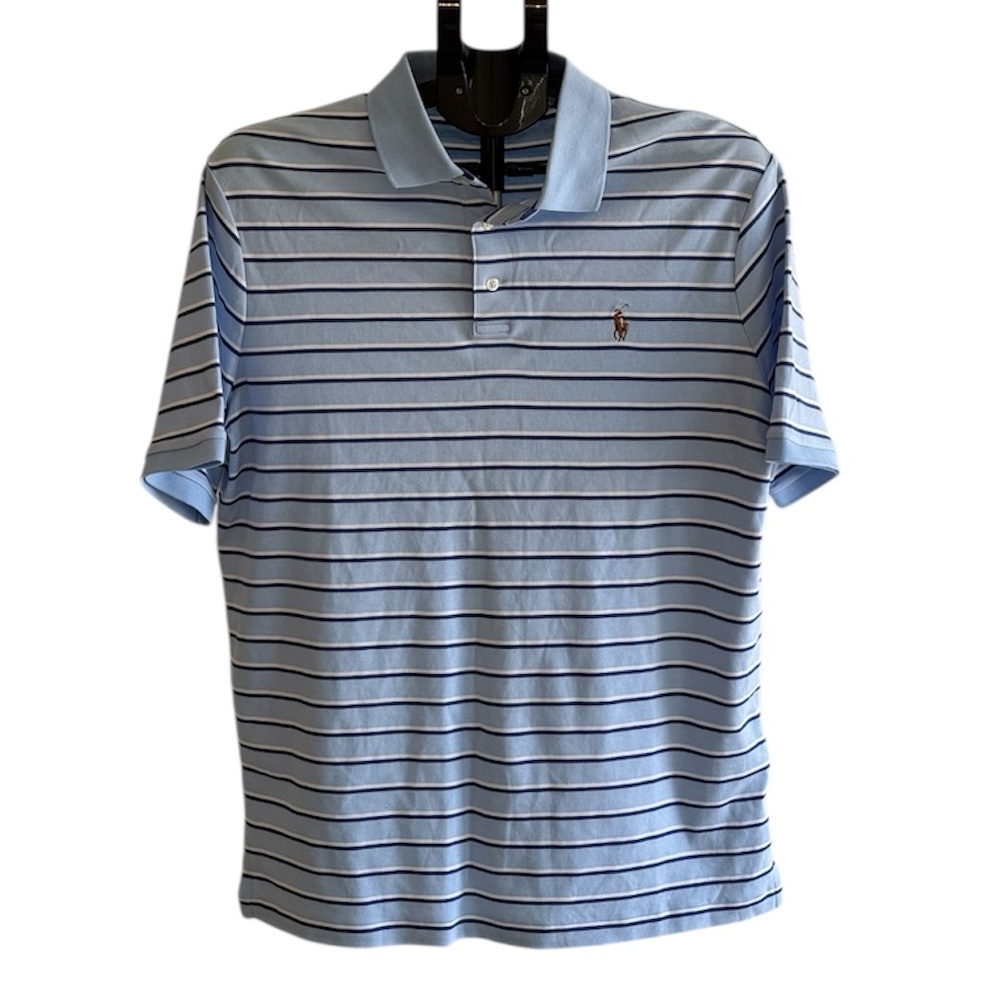 Polo Ralph Lauren classic fit soft Light Blue Striped polo shirt men’s medium - Picture 2 of 7